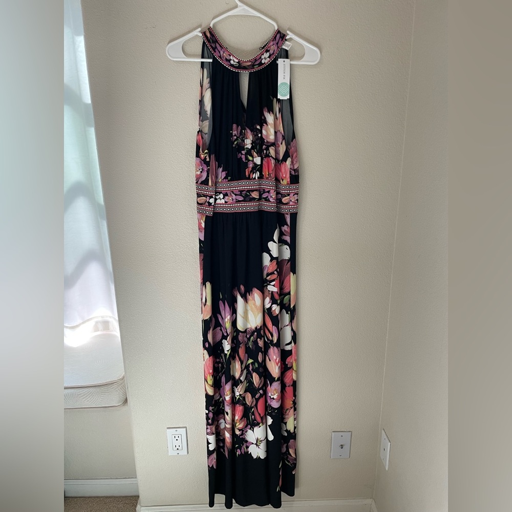 Floral Maxi Full Length dress with a keyhole front